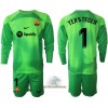 Officiële Voetbalshirt + Korte Broek Doelman FC Barcelona Ter Stegen 1 Thuis 2022-23 Lange Mouw - Kids